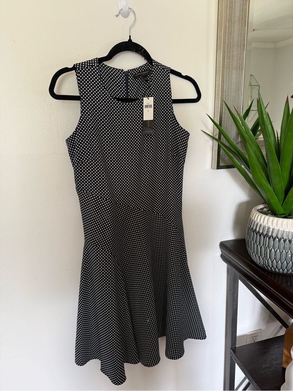 Banana Republic Black and White Polka Dot Sleeveless Fit-and-Flare Mini Dress
